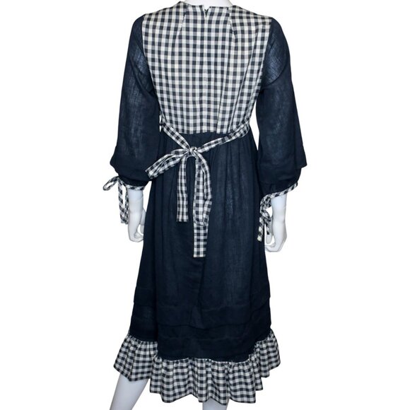 Vintage Cottagecore Blue Midi Dress Gunne Sax Style Prairie Gingham Womens Small - Picture 4 of 6